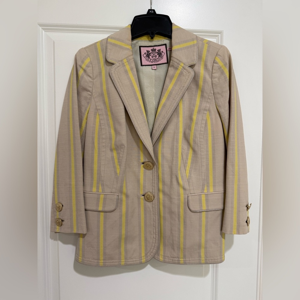 Juicy Couture Beige and Yellow Striped Blazer